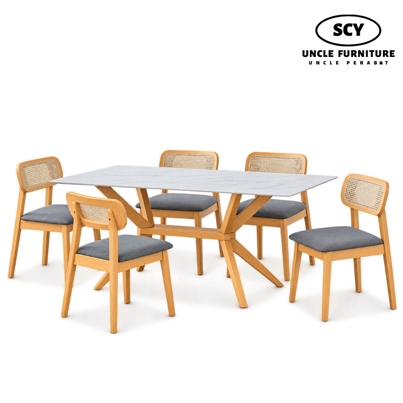 AXFORD Ceramic Dining Set AXFORD Rattan Wooden Dining Set - Image 1