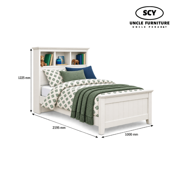 FIORA Wooden Bed with Bookshelf - Image 2